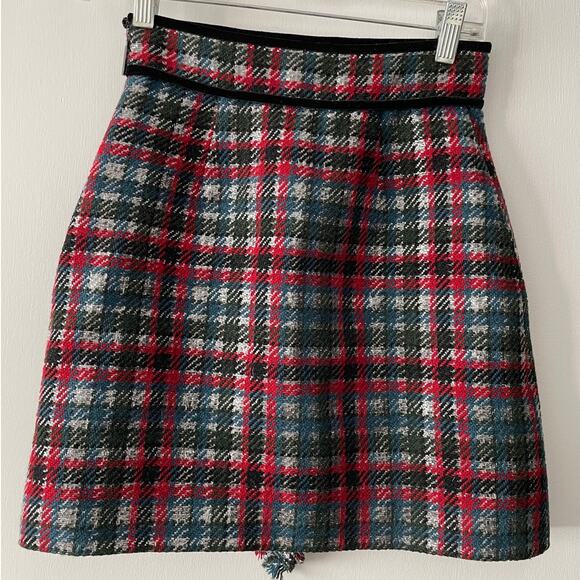 Vintage MSGM red green and silver plaid frayed punk mini skirt - XS or 0 - Picture 4 of 4